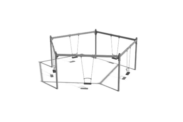 3D rendering af Gynge - stativ femkantet stål 5 sæder h 2,1m