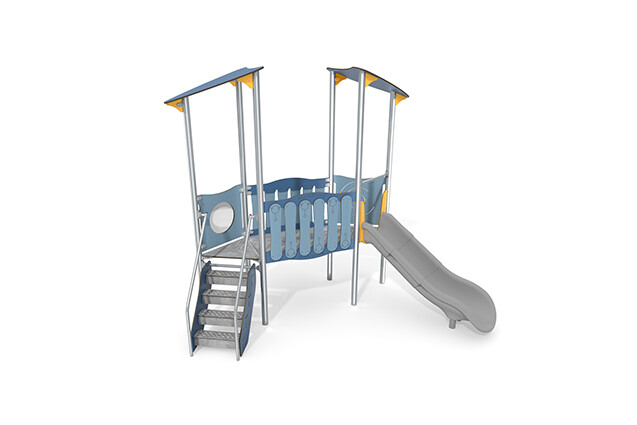 3D rendering af Legetårn - Aquarius INOX dobbelt tårn bro