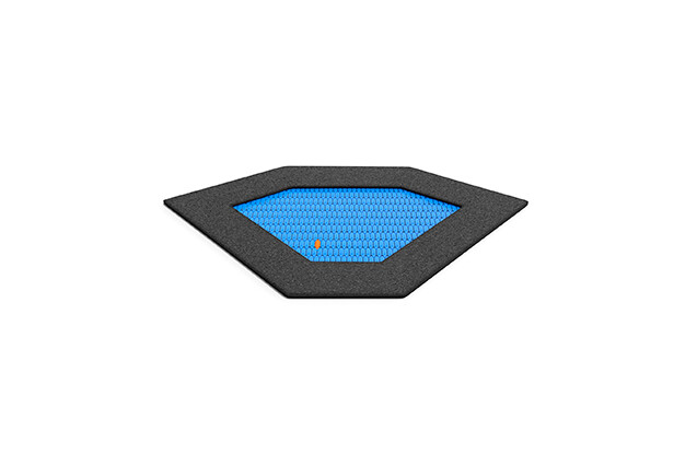 3D rendering af Trampolin - sekskantet 143 x 257 cm blå
