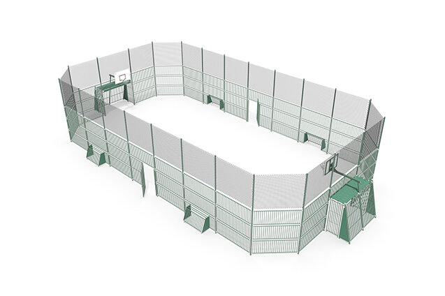 3D rendering af Multibane - Sport Arena 6, 24,30 x 12,72 m grøn