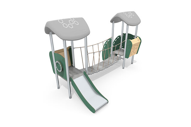 3D rendering af Legetårn - Mini dobbelt tårn hængebro