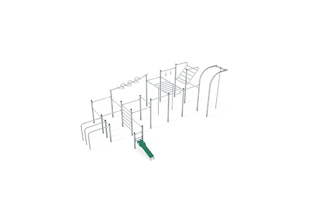 3D rendering af Fitness - Street Workout Inox multiredskab XL grøn