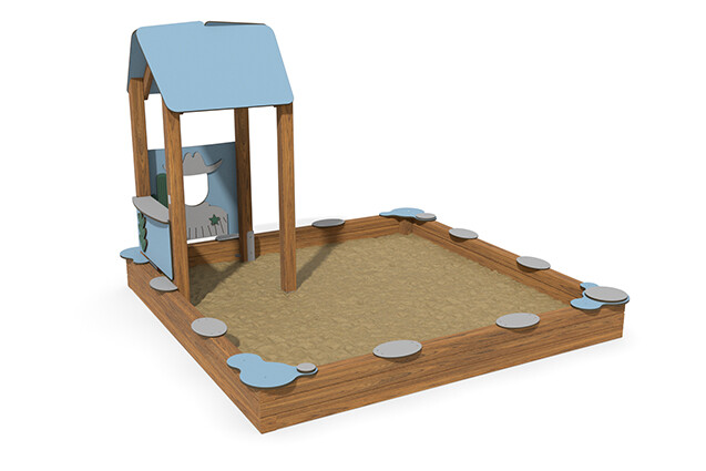 3D rendering af Sandkasse - ECO sandkasse et legehus blå