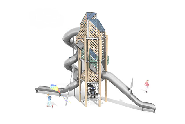 3D rendering af Legetårn - Mega Robinie 1
