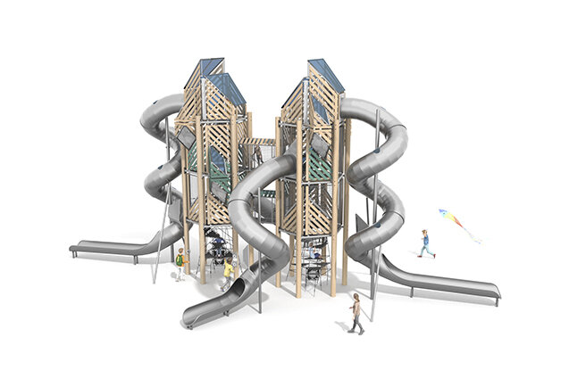 3D rendering af Legetårn - Mega Robinie 2