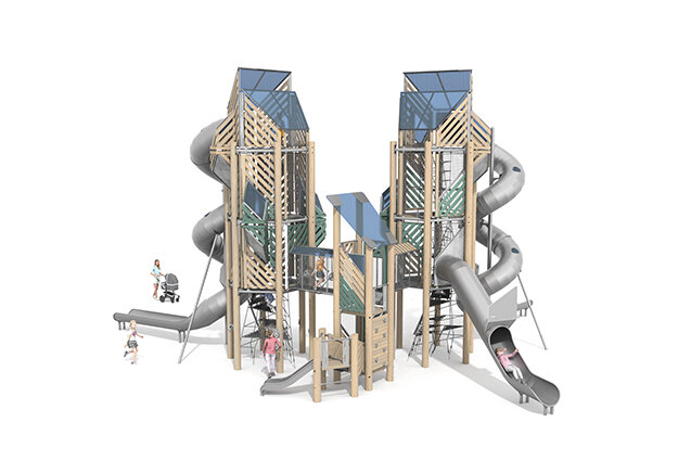 3D rendering af Legetårn - Mega Robinie 4