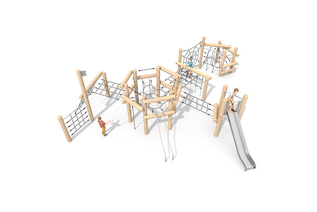 3D rendering af Klatreanlæg - kæmpe klatrestruktur i robinie m rutsjebane