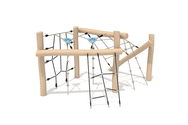 3D rendering af Klatreanlæg - Robinia Scandic fem klatreruter til aktiv leg