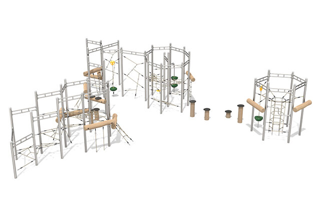 3D rendering af Klatreanlæg - klatrebane 1 rustfri stål robinie