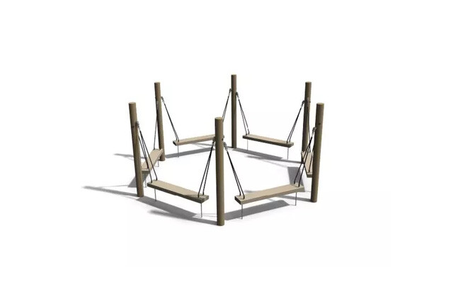 3D rendering af Udemøbel - hængebænk sekskant robinie