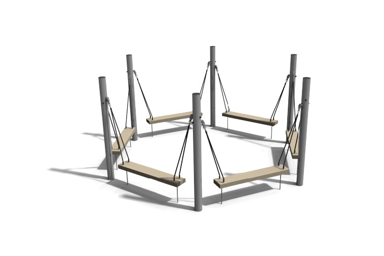 3D rendering af Udemøbel - hængebænk sekskant stål