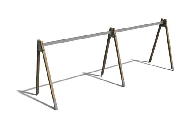 3D rendering af Gynge - stativ lærk og stål 4 sæder h 2,4m
