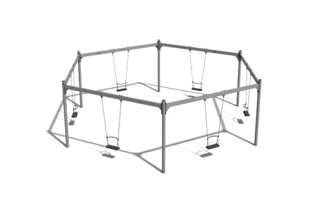 3D rendering af Gynge - stativ sekskantet stål 6 sæder h 2,1m