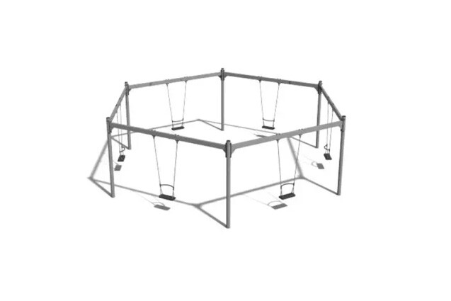 3D rendering af Gynge - stativ sekskantet stål 6 sæder h 2,1m