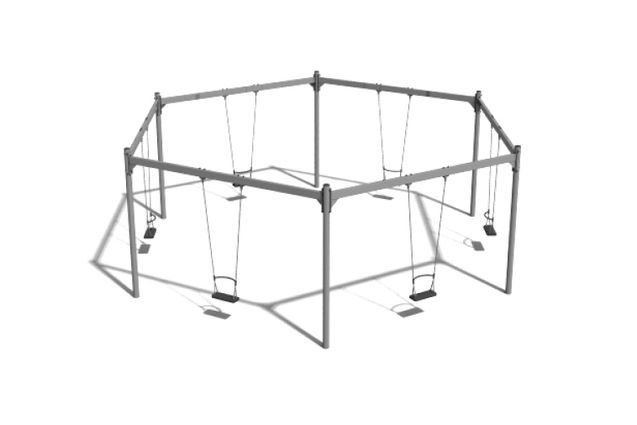 3D rendering af Gynge - stativ sekskantet stål 6 sæder h 2,4m