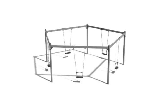 3D rendering af Gynge - stativ femkantet stål 5 sæder h 2,4m