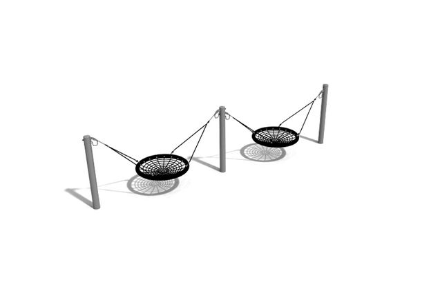 3D rendering af Gynge - fuglerede stål 2 sæder Ø 1,2m