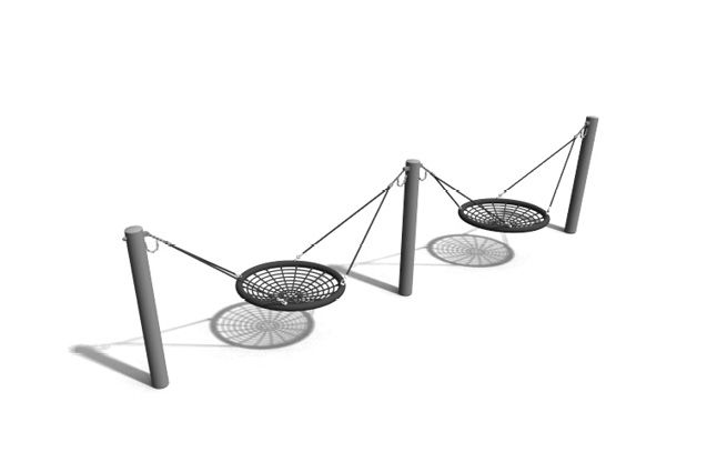 3D rendering af Gynge - fuglerede stål 2 sæder Ø 1m
