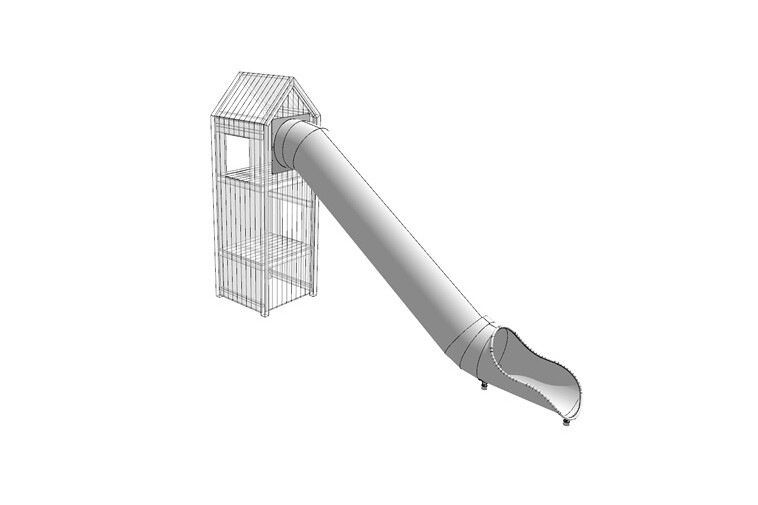 3D rendering af Legetårn - lukket rutsjerør h 2,2m Theodor