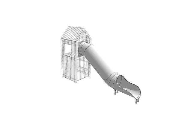 3D rendering af Legetårn - lukket rutsjerør h 1,5m Theodor