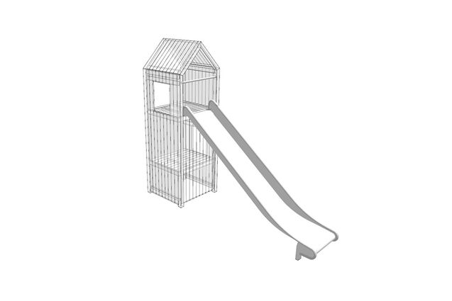 3D rendering af Legetårn - rutsjebane bred h 2,2m Theodor