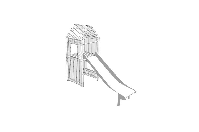 3D rendering af Legetårn - rutsjebane bred h 1,5m  Theodor