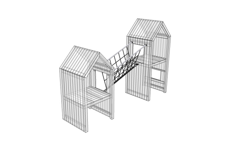 3D rendering af Legetårn - v-bro skrå Theodor 17°