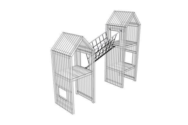 3D rendering af Legetårn - v-bro skrå Theodor 19°
