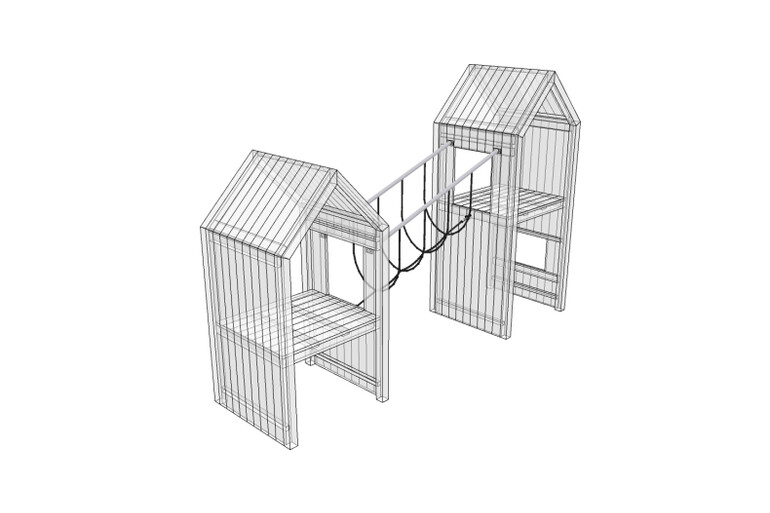 3D rendering af Legetårn - loop-bro skrå Theodor 17°