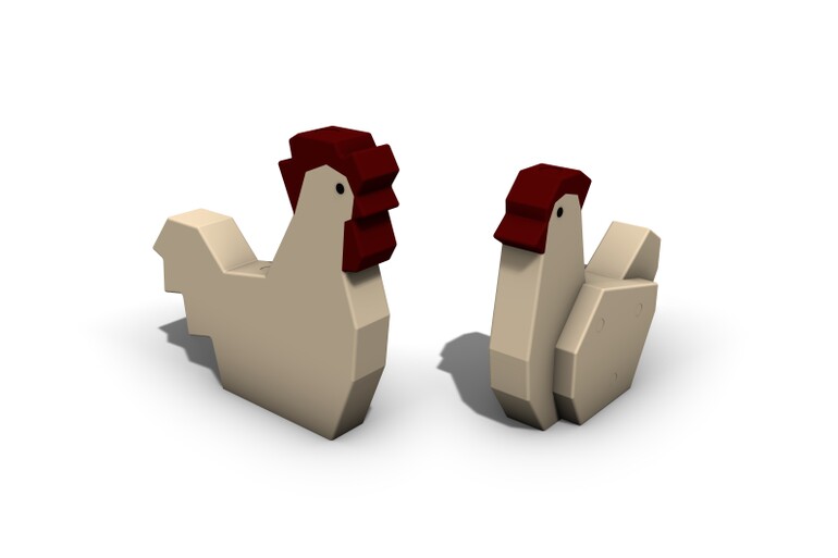 3D rendering af Legeskulptur - hane og høne