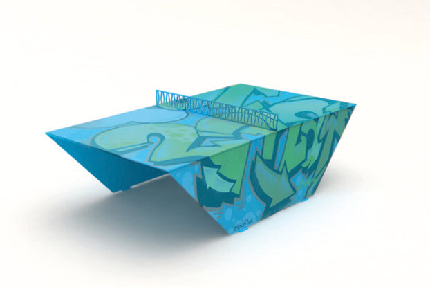 3D rendering af Pingout bordtennisbord - dekoreret