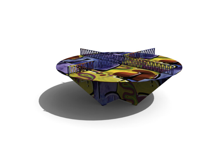 3D rendering af Pingout bordtennisbord - rund dekoreret