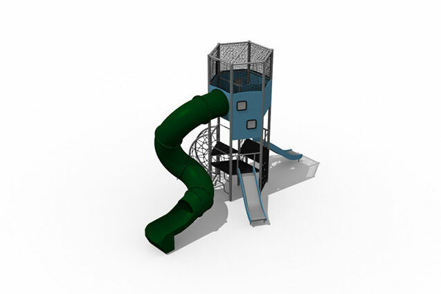 3D rendering af Legetårn - rundt tårn m rutsjerør