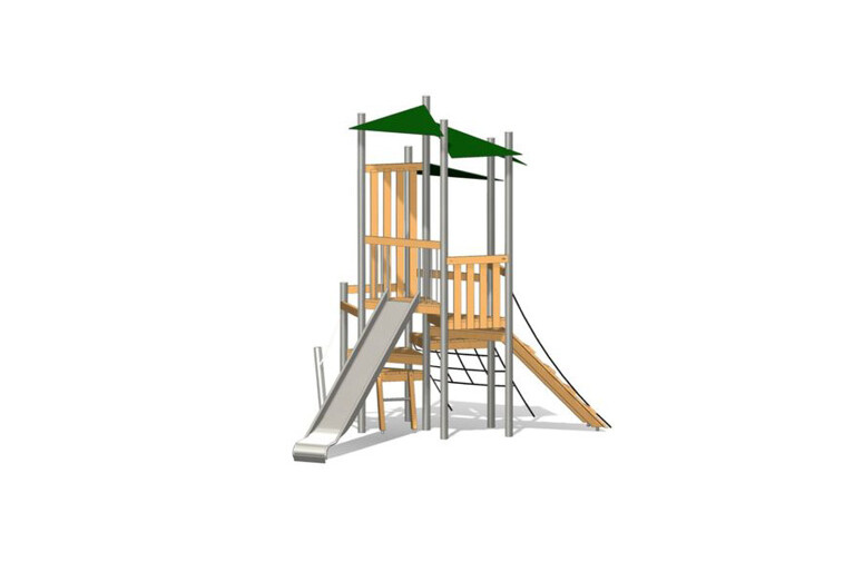 3D rendering af Legetårn - m tag og rebstige