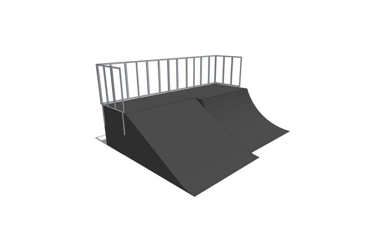 3D rendering af Skaterrampe - Quarter pipe + Bank ramp