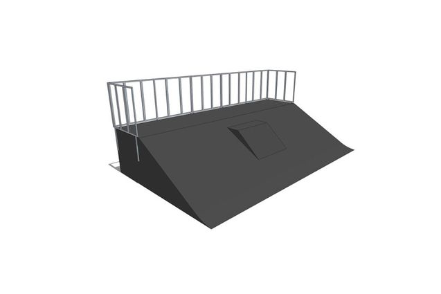 3D rendering af Skaterrampe - Bank ramp + Mini quarter