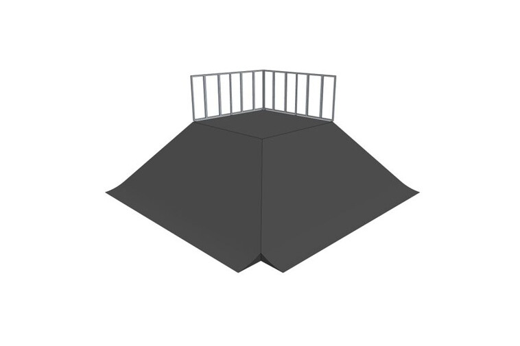 3D rendering af Skaterrampe - 2 x Bank ramp 90deg pyramid