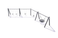 Gynge - stativ vinklet robinie og stål 1 fuglerede, 2 klassiske og 2 klassiske med bøjle h 2,1m